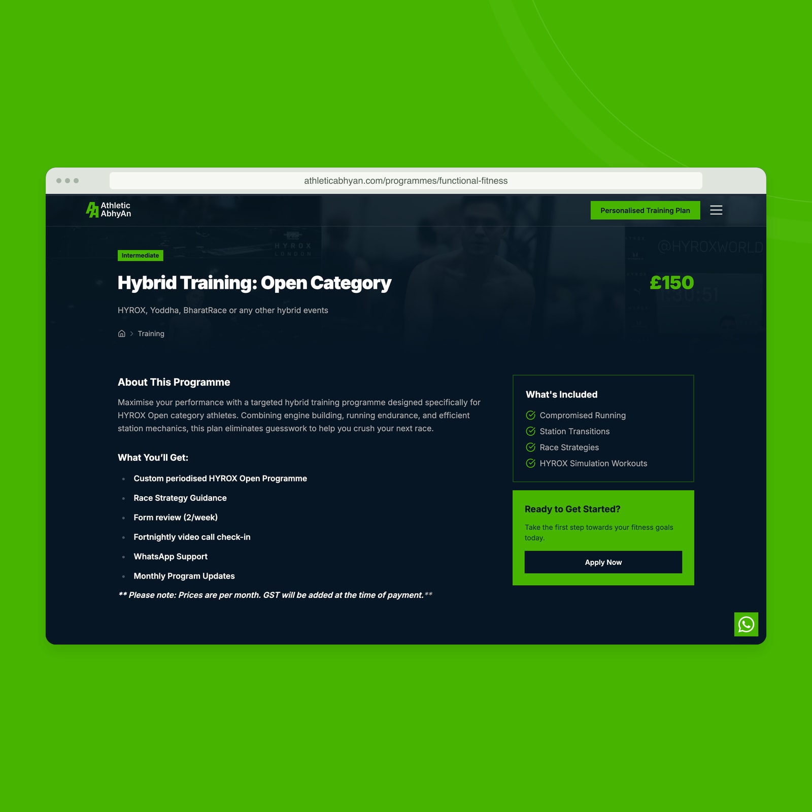 A training programme page explaining the coaching offer, what is included and how to apply.