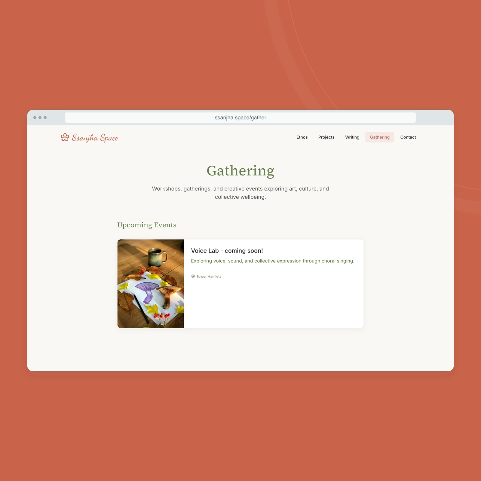 The Gathering page announcing Voice Lab as coming soon.